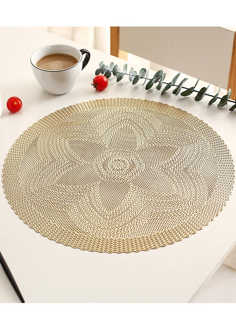 DB Innov. Placemats, 4 PCS Golden Round Placemats, Hollow Washable PVC Placemats, Non-Slip Stain Heat Resistant Place Mats for Dining Table, Diameter 15x15 Inch. - Image 1