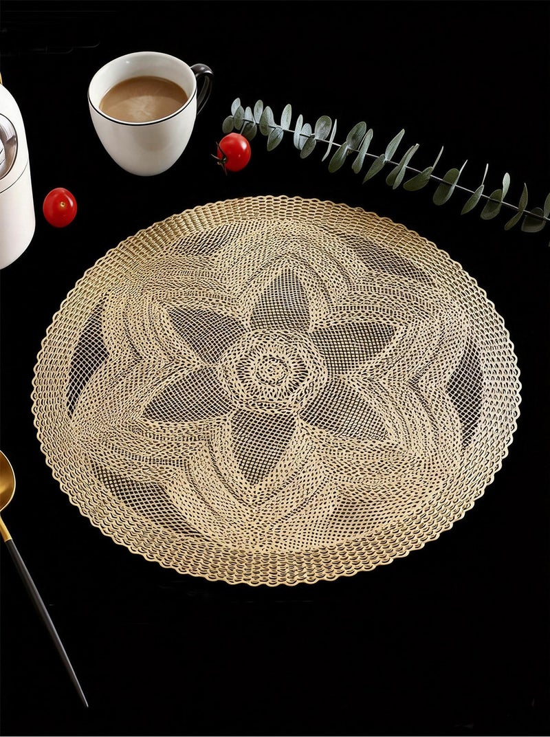 DB Innov. Placemats, 4 PCS Golden Round Placemats, Hollow Washable PVC Placemats, Non-Slip Stain Heat Resistant Place Mats for Dining Table, Diameter 15x15 Inch. - Image 2