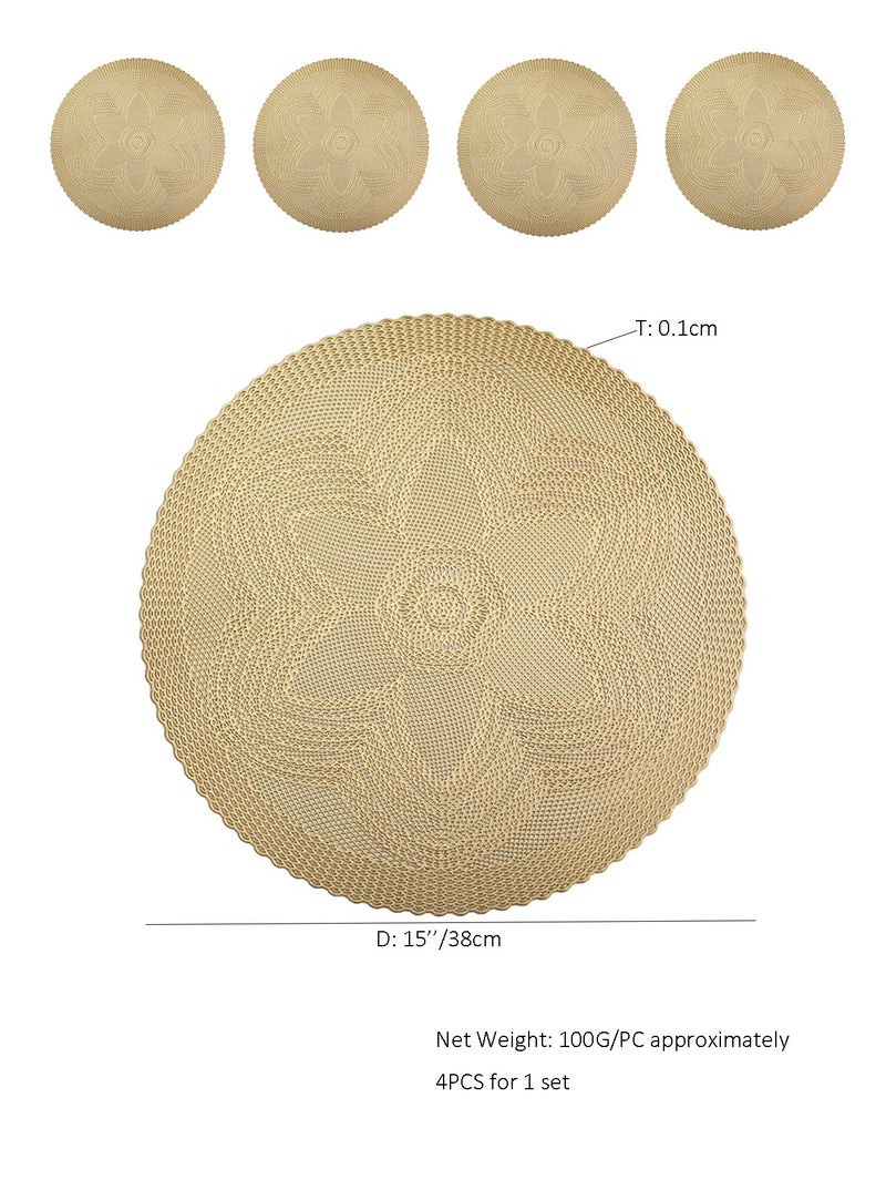 DB Innov. Placemats, 4 PCS Golden Round Placemats, Hollow Washable PVC Placemats, Non-Slip Stain Heat Resistant Place Mats for Dining Table, Diameter 15x15 Inch. - Image 3
