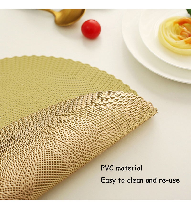 DB Innov. Placemats, 4 PCS Golden Round Placemats, Hollow Washable PVC Placemats, Non-Slip Stain Heat Resistant Place Mats for Dining Table, Diameter 15x15 Inch. - Image 4