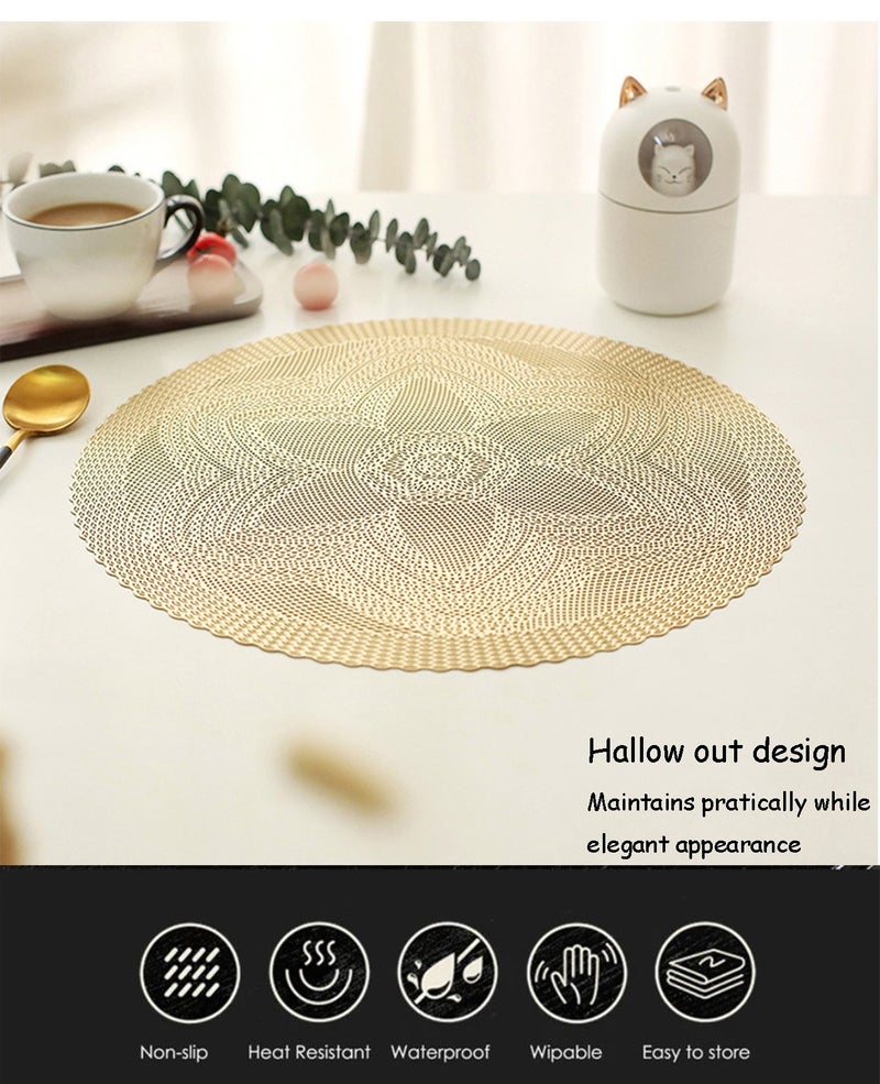 DB Innov. Placemats, 4 PCS Golden Round Placemats, Hollow Washable PVC Placemats, Non-Slip Stain Heat Resistant Place Mats for Dining Table, Diameter 15x15 Inch. - Image 5