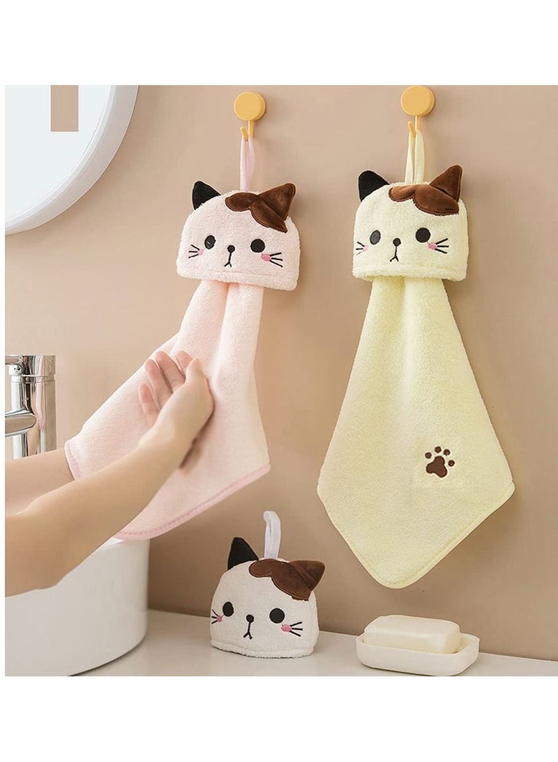 Cute Hand Towels, 4 Pack Bathroom Towels with Hanging Loop Children Animals Towel, Microfiber Coral Fleece Absorbent Towel for Kitchen Bedroom - Image 2