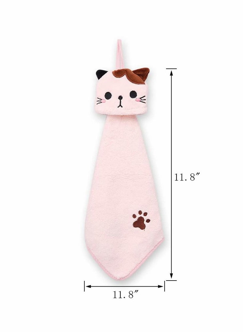 Cute Hand Towels, 4 Pack Bathroom Towels with Hanging Loop Children Animals Towel, Microfiber Coral Fleece Absorbent Towel for Kitchen Bedroom - Image 5