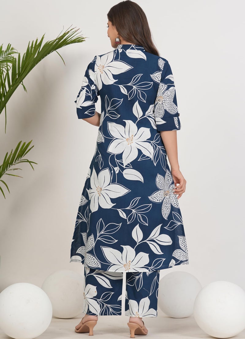 rytras Women's Pure Cotton Printed Ethnic Wear A-Line Kurta Set with Palazzo Pants(RYT648,Blue,S) - Image 2