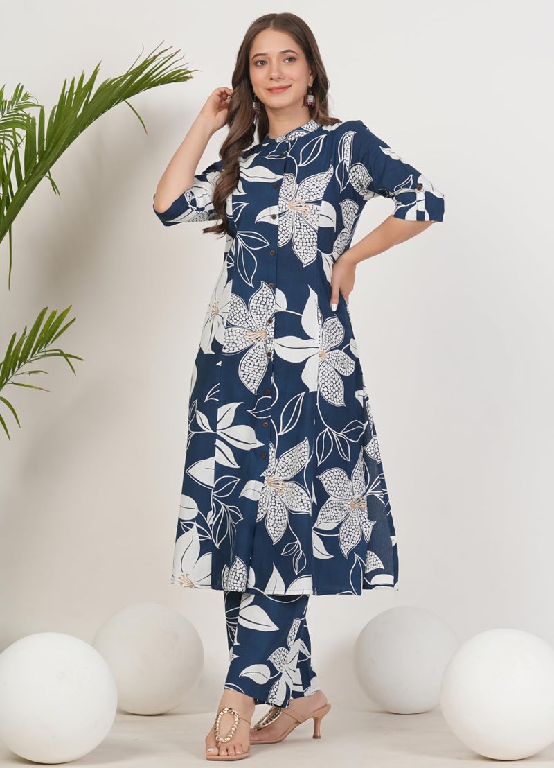 rytras Women's Pure Cotton Printed Ethnic Wear A-Line Kurta Set with Palazzo Pants(RYT648,Blue,S) - Image 5