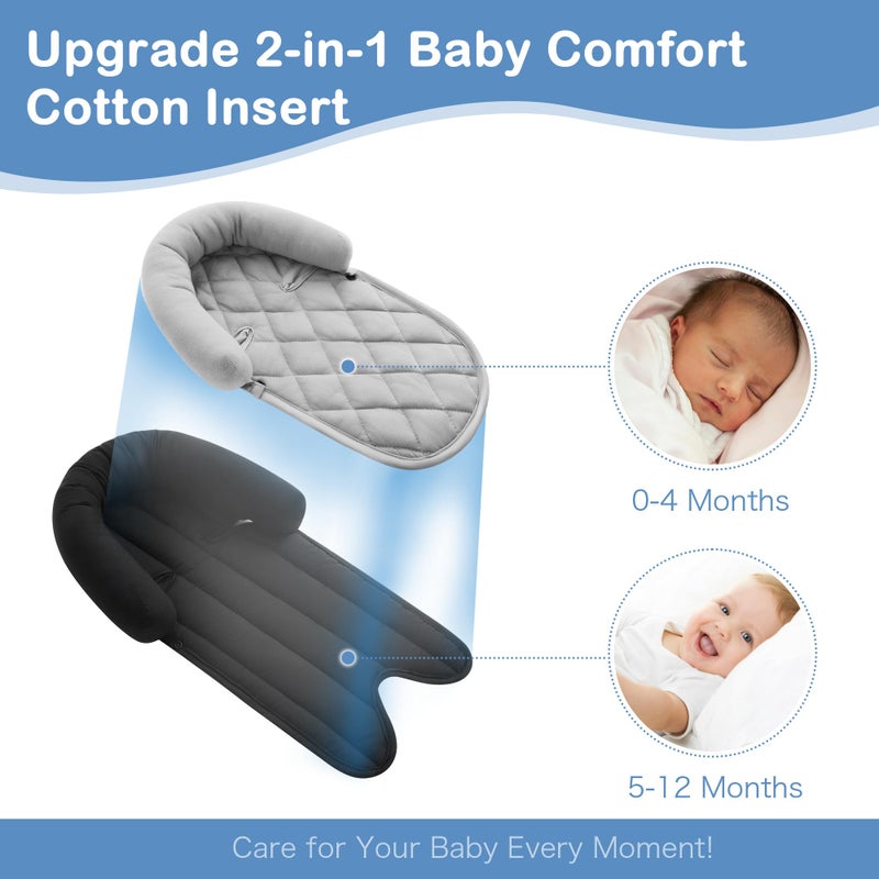 Pro Goleem Car Seat Head Support Infant, Soft Infant Car Seat Insert, 2 in 1 Carseat Head Support for Newborn, Perfect for Car Seat, Stroller, Swing, Bouncer, Gray and Black - Image 4