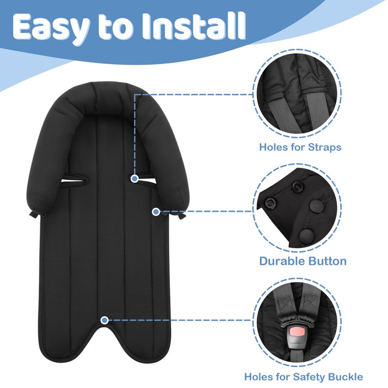 Pro Goleem Car Seat Head Support Infant, Soft Infant Car Seat Insert, 2 in 1 Carseat Head Support for Newborn, Perfect for Car Seat, Stroller, Swing, Bouncer, Gray and Black - Image 5