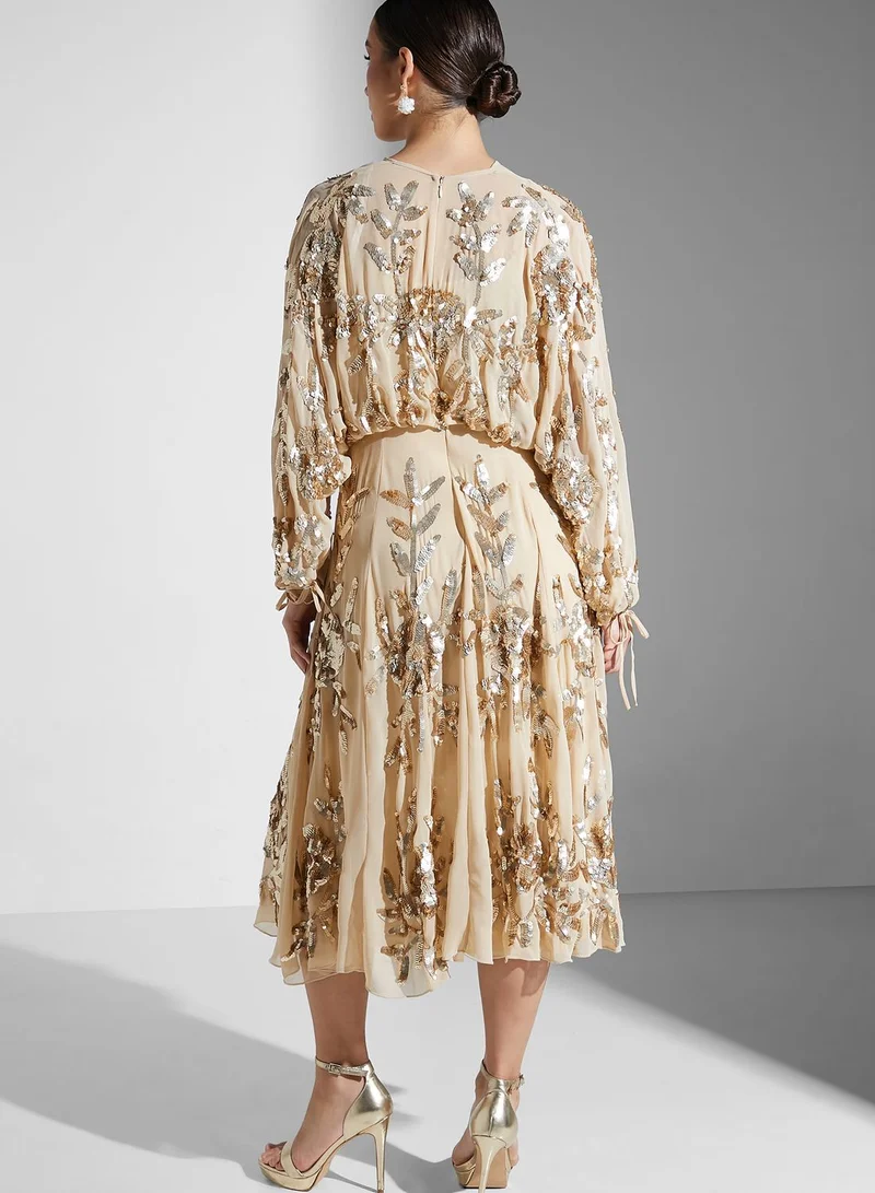 Frock and Frill Embellished Balloon Sleeve Dress