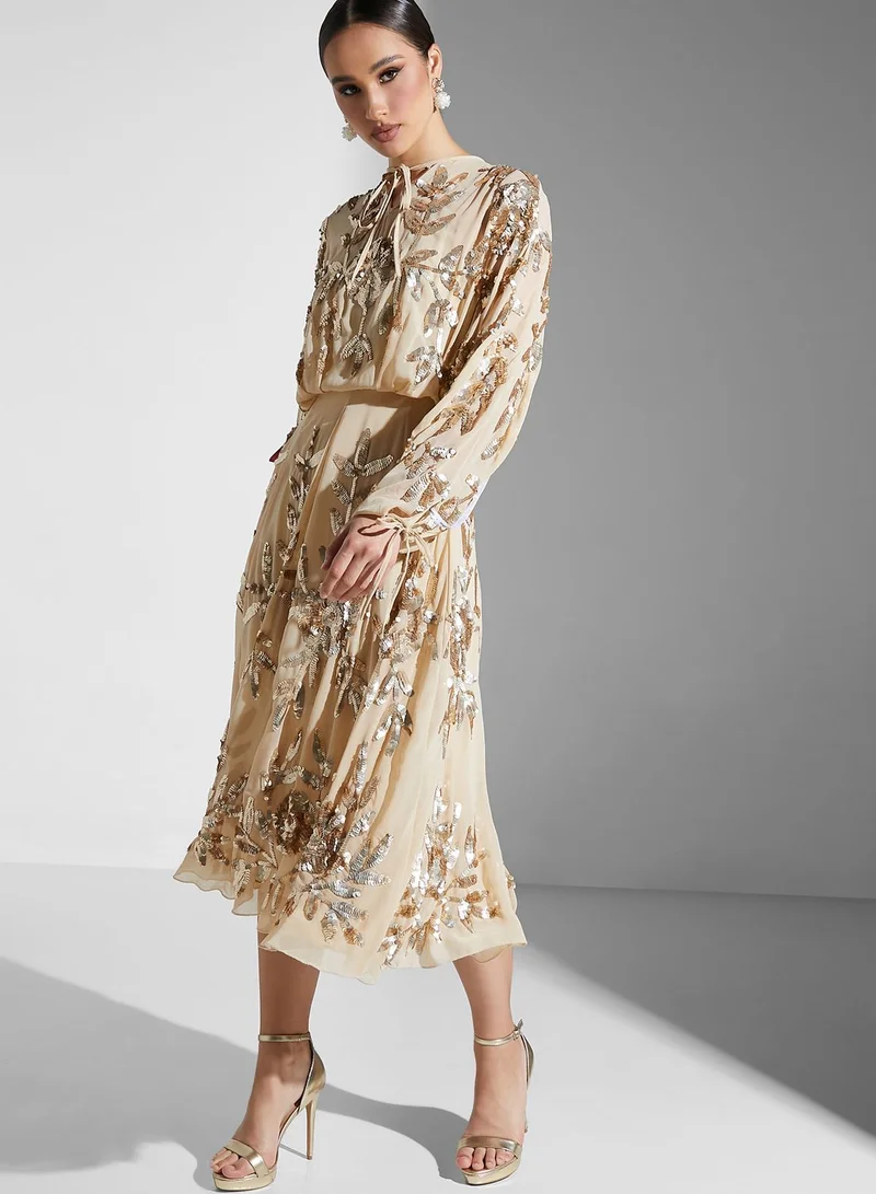 Frock and Frill Embellished Balloon Sleeve Dress