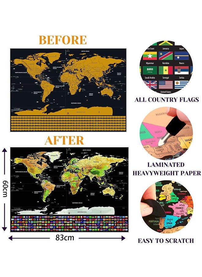 LENND - Scratch Off Map of The World with Flags - 83 * 60cm Easy to Frame Scratch Off World Map Wall Art Poster with US States & Flags - Deluxe World Map Scratch Off Travel Map Designed for Travelers - Image 1