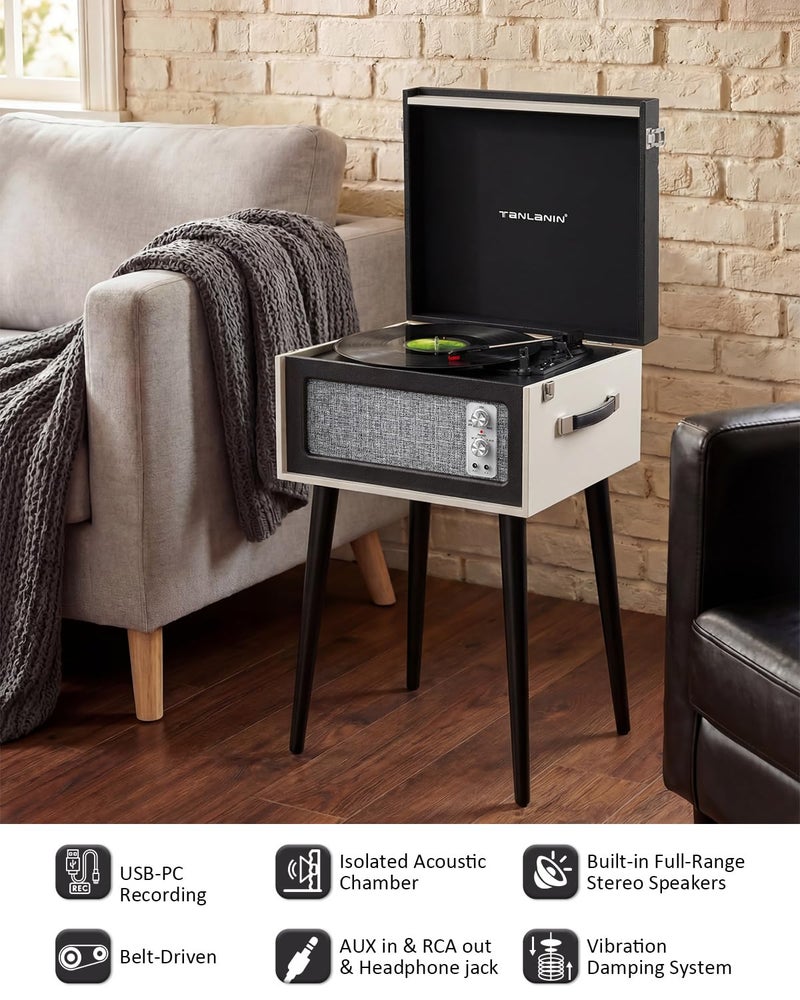 TANLANIN Vintage Standing Black Vinyl Record Player with Detachable Legs, Built-in 4 Speakers, USB to PC Encoding, 33/45/78 RPM LP Player Bluetooth Retro Turntables Support Headphone Jack, RCA Out, AUX in - Image 2