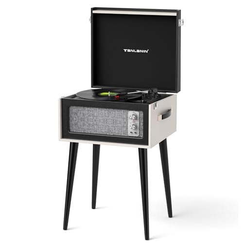 TANLANIN Vintage Standing Black Vinyl Record Player with Detachable Legs, Built-in 4 Speakers, USB to PC Encoding, 33/45/78 RPM LP Player Bluetooth Retro Turntables Support Headphone Jack, RCA Out, AUX in - Image 1