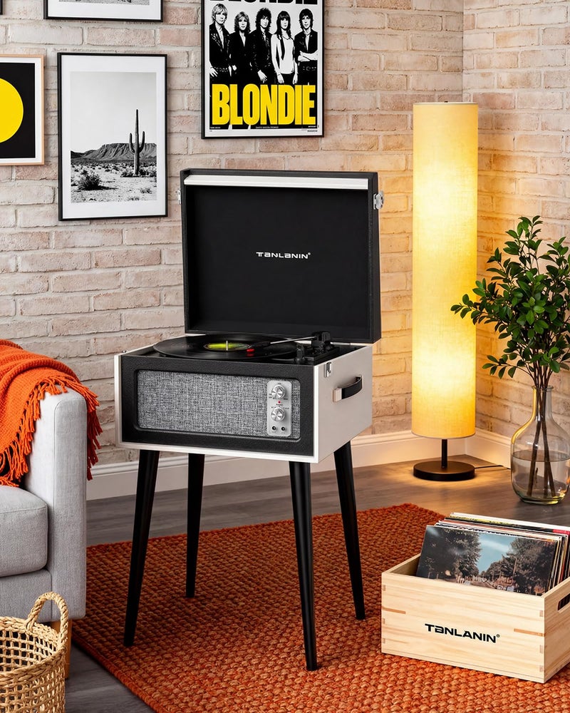 TANLANIN Vintage Standing Black Vinyl Record Player with Detachable Legs, Built-in 4 Speakers, USB to PC Encoding, 33/45/78 RPM LP Player Bluetooth Retro Turntables Support Headphone Jack, RCA Out, AUX in - Image 3
