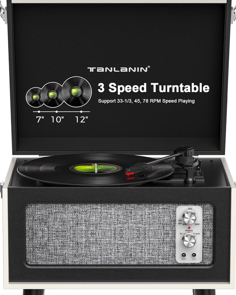 TANLANIN Vintage Standing Black Vinyl Record Player with Detachable Legs, Built-in 4 Speakers, USB to PC Encoding, 33/45/78 RPM LP Player Bluetooth Retro Turntables Support Headphone Jack, RCA Out, AUX in - Image 4