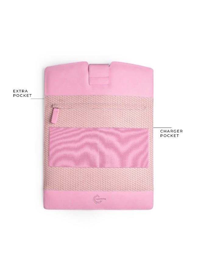 جراب احترافي لأجهزة الكمبيوتر المحمولة مقاس 14 بوصة - جراب منظم من الجلد الصناعي مع جيوب لجهاز iPad والشاحن (وردي) - Image 3