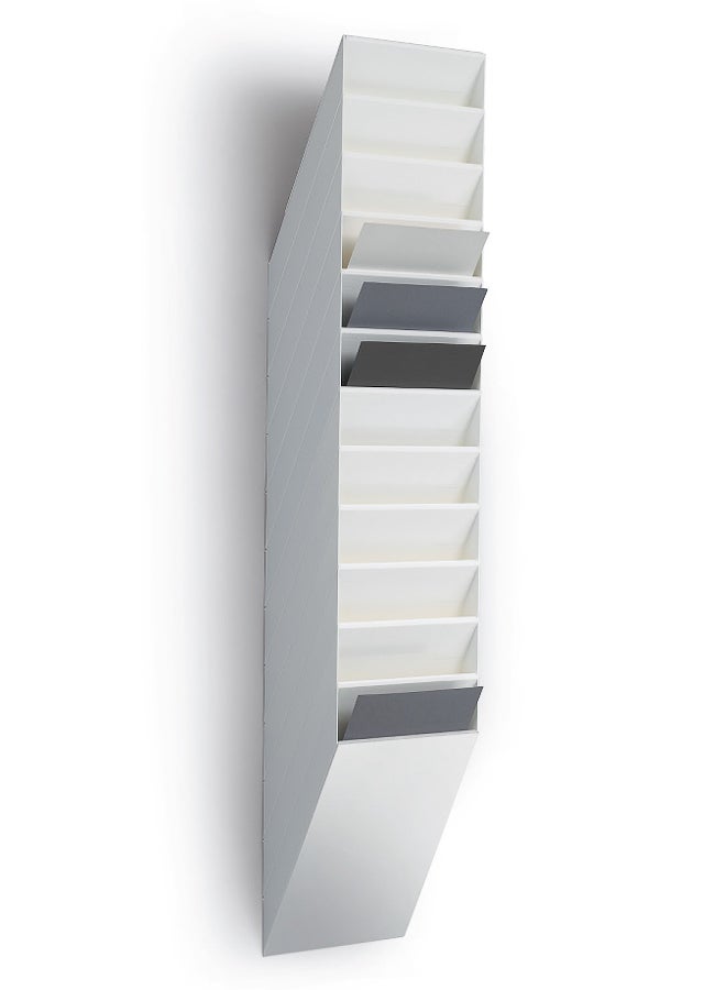 ديورابل حامل ملفات يثبت على الحائط | 12 جيب بحجم A4 لتنظيم النشرات والأوراق عند الاستقبال والصالات، عمق تعبئة 24 مم لكل خانة، قدرة تحميل تقريبية 6 كجم، صنع في ألمانيا — ديوريبل - Image 1