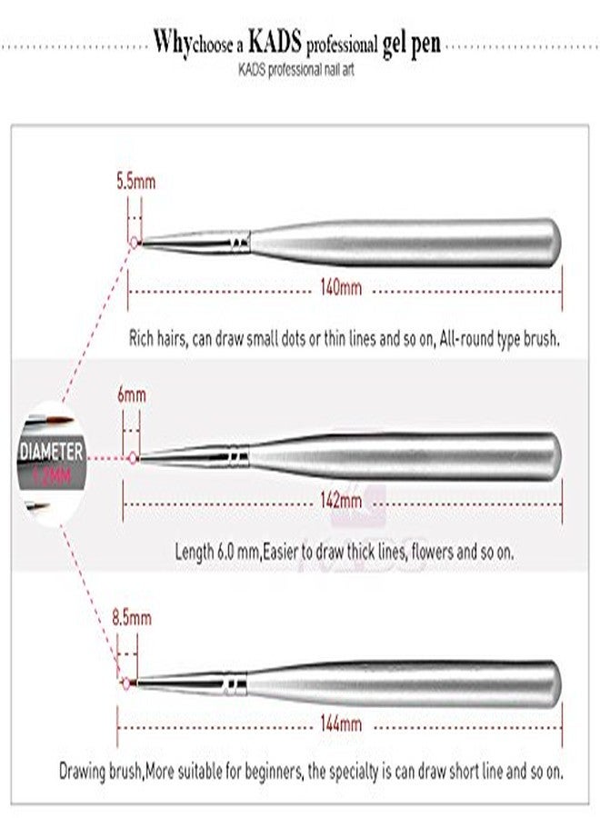 KADS 3 pcs Nail Art Brushes Set Liner Striping Brush for Strokes Details Painting, Blending, Elongated Lines - Image 5