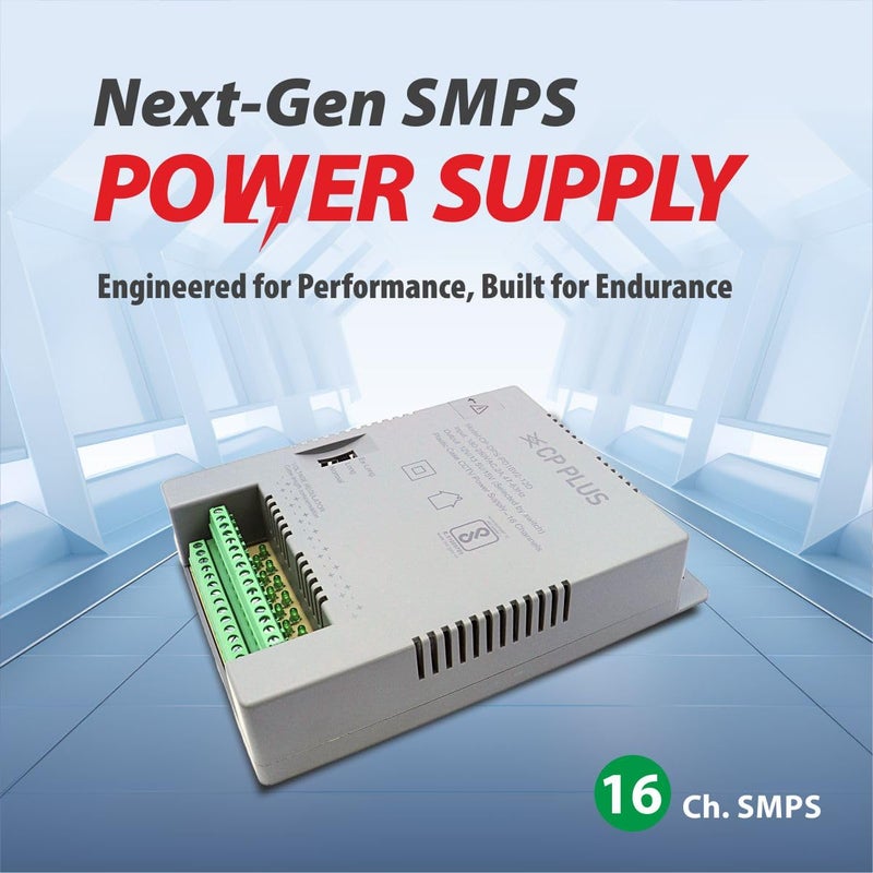 CP PLUS مزود طاقة CCTV 16 قناة SMPS | محول عالي الكفاءة 12V 8A مع مؤشرات LED | فلتر EMI | حماية من الحمل الزائد والدوائر القصيرة لكاميرات القبة، الرصاصة و PTZ | CP-DPS-PD16V2-12D - Image 5