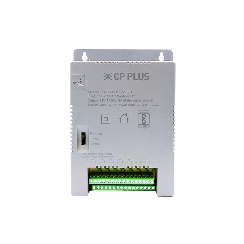 CP PLUS مزود طاقة CCTV 16 قناة SMPS | محول عالي الكفاءة 12V 8A مع مؤشرات LED | فلتر EMI | حماية من الحمل الزائد والدوائر القصيرة لكاميرات القبة، الرصاصة و PTZ | CP-DPS-PD16V2-12D - Image 1