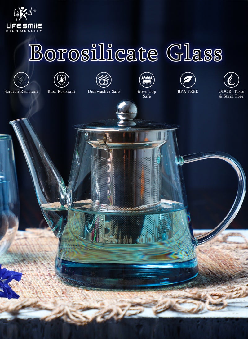 Life Smile 800ml Glass Teapot with Stainless Steel Infuser,Teapot with Strainer For Loose Tea ,Safe on Stovetop  Glass Tea Kettle Leaf Tea Maker - Image 3