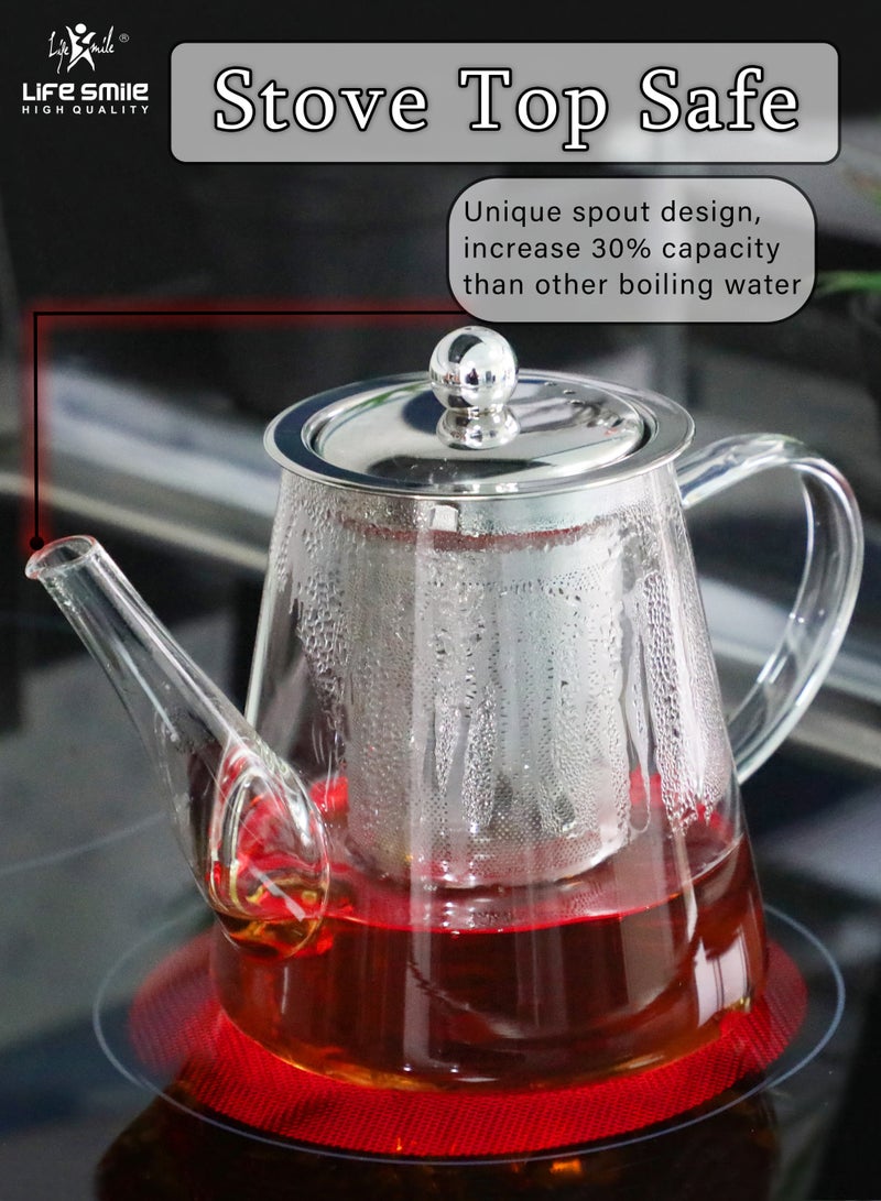 Life Smile 800ml Glass Teapot with Stainless Steel Infuser,Teapot with Strainer For Loose Tea ,Safe on Stovetop  Glass Tea Kettle Leaf Tea Maker - Image 2