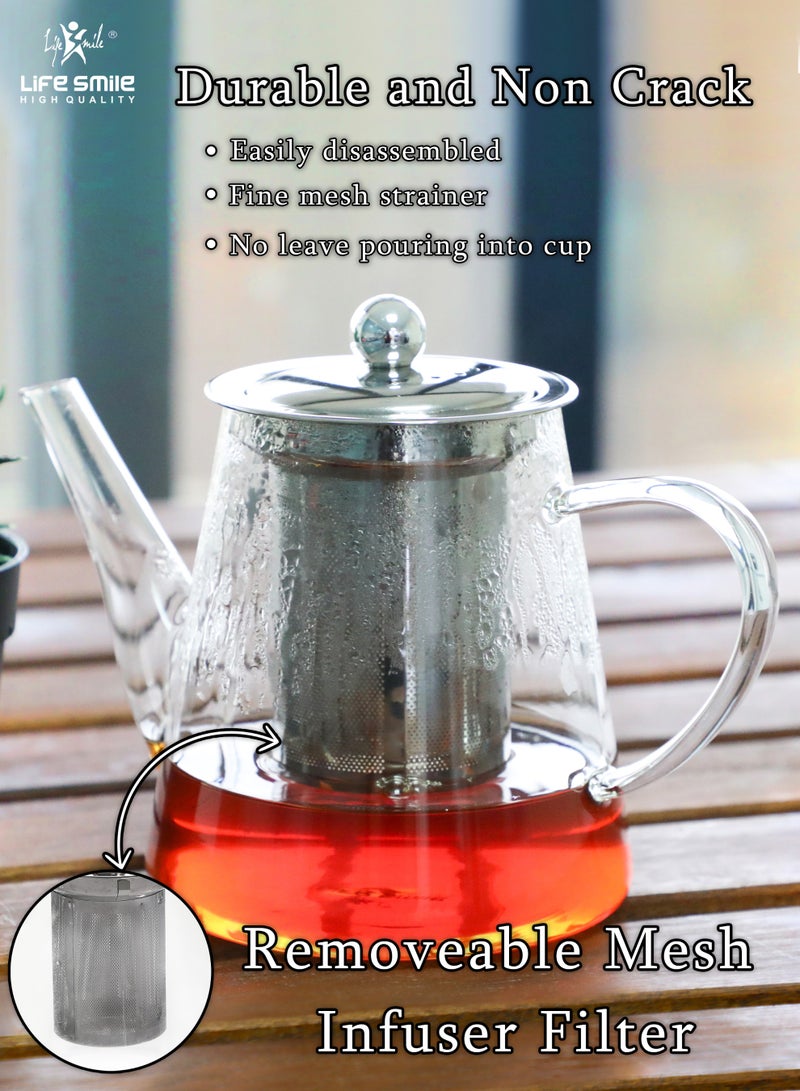 Life Smile 800ml Glass Teapot with Stainless Steel Infuser,Teapot with Strainer For Loose Tea ,Safe on Stovetop  Glass Tea Kettle Leaf Tea Maker - Image 5