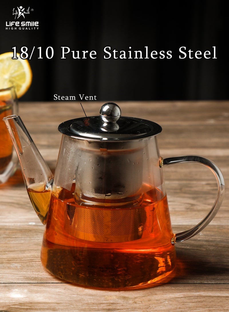 Life Smile 800ml Glass Teapot with Stainless Steel Infuser,Teapot with Strainer For Loose Tea ,Safe on Stovetop  Glass Tea Kettle Leaf Tea Maker - Image 4