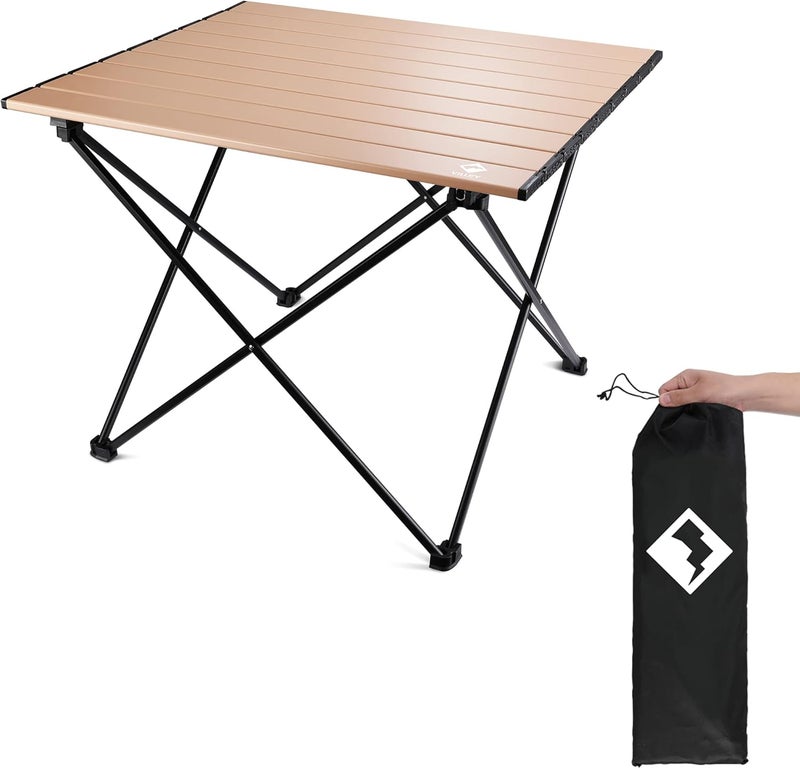 VILLEY Portable Camping Side Table, Ultralight Aluminum Folding Beach Table with Carry Bag for Outdoor Cooking, Picnic, Camp, Boat, Travel - Gold - Image 1