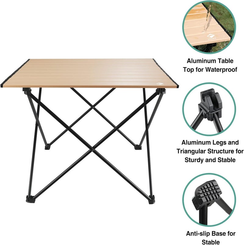 VILLEY Portable Camping Side Table, Ultralight Aluminum Folding Beach Table with Carry Bag for Outdoor Cooking, Picnic, Camp, Boat, Travel - Gold - Image 5
