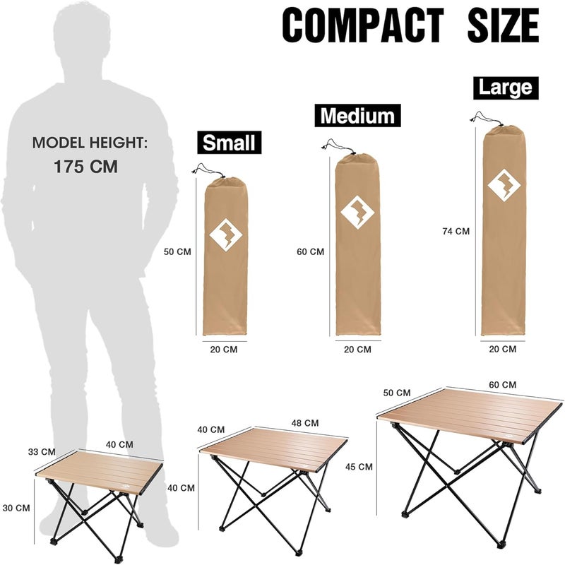 VILLEY Portable Camping Side Table, Ultralight Aluminum Folding Beach Table with Carry Bag for Outdoor Cooking, Picnic, Camp, Boat, Travel - Gold - Image 3