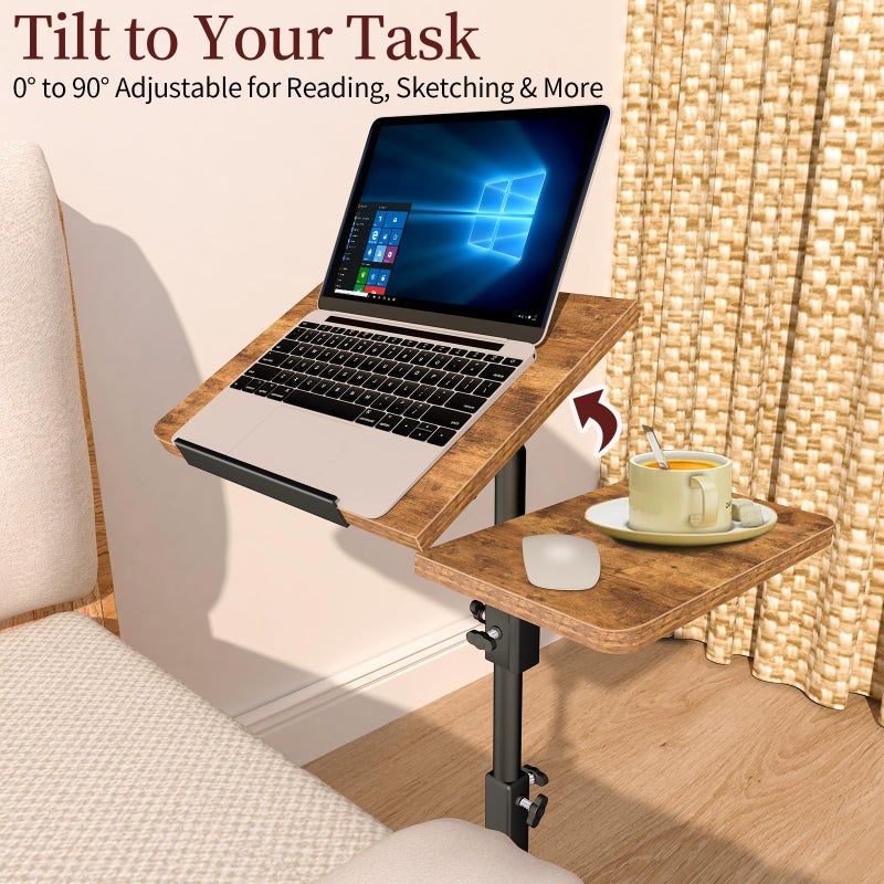HENAYUK End Table Adjustable Height, 22.8"L Side Table Tv Tray with Wheels, 90Â° Tilting Panel Couch Table That Slides Under, Small End Table for Small Spaces, Overbed Bedside Desk Mobile Rolling Laptop Stand - Image 3