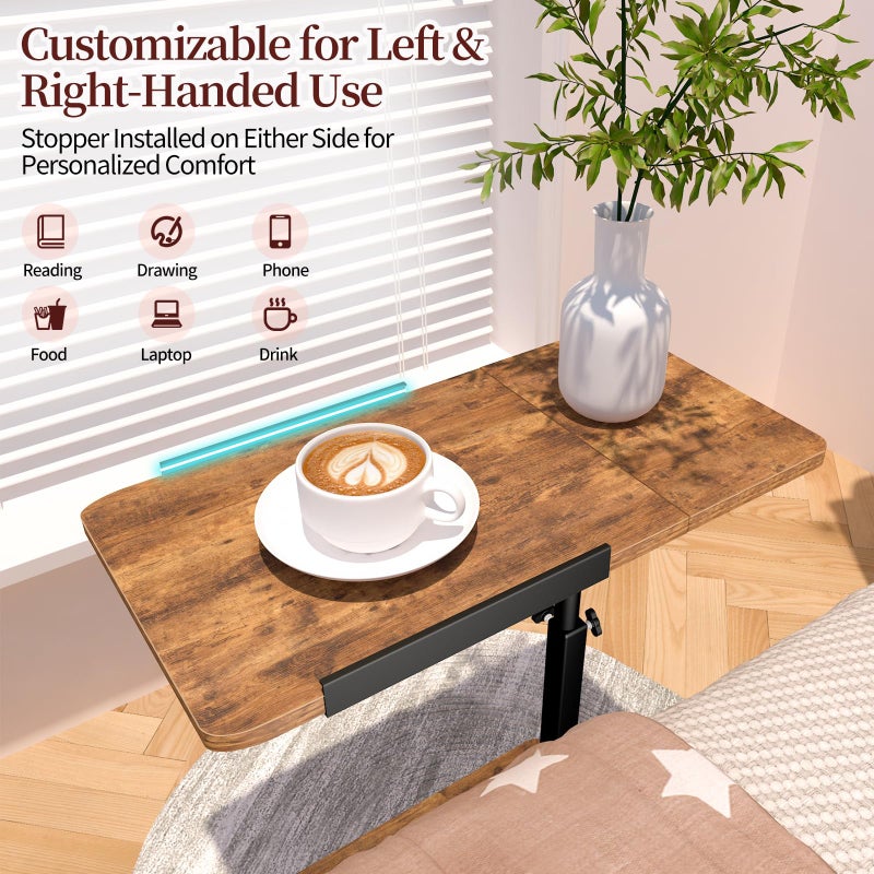 HENAYUK End Table Adjustable Height, 22.8"L Side Table Tv Tray with Wheels, 90Â° Tilting Panel Couch Table That Slides Under, Small End Table for Small Spaces, Overbed Bedside Desk Mobile Rolling Laptop Stand - Image 4