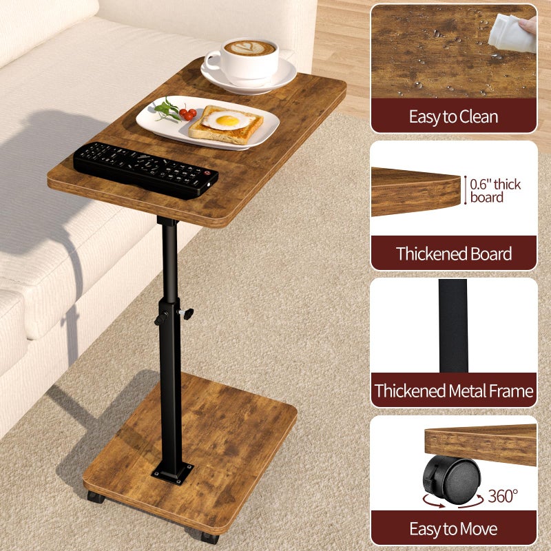 HENAYUK End Table Adjustable Height, 22.8"L Side Table Tv Tray with Wheels, 90Â° Tilting Panel Couch Table That Slides Under, Small End Table for Small Spaces, Overbed Bedside Desk Mobile Rolling Laptop Stand - Image 5