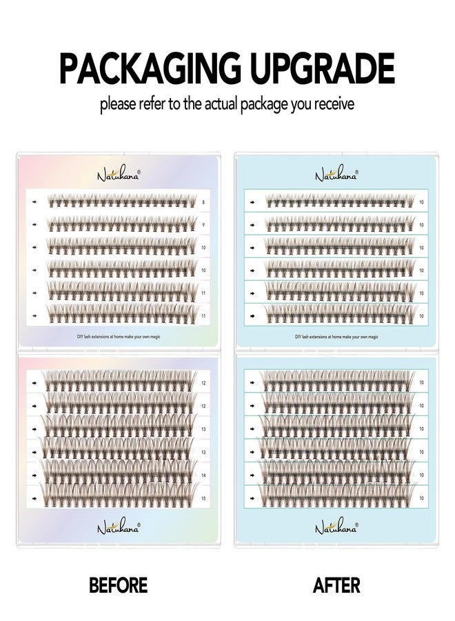 Natuhana Brown Lash Clusters Kit 240Pcs Wispy Natural Eyelash Extensions C Curl 8-15mm 30P Volume Individual DIY Lashes with Glue and Tweezers - Image 2