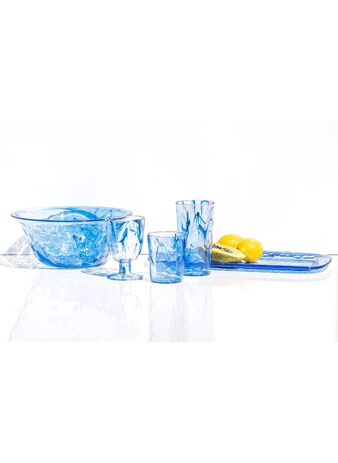 TarHong - TarHong Aegean Swirl Premium Acrylic Drinkware Tumbler/Old Fashioned Glass, 12.4 Ounce, Blue Swirl, Set of 6 - Image 1