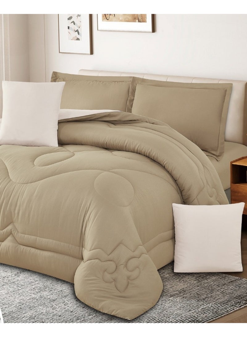 سمارت هوم مفرش صيفي  نفرين يناسب سرير مقاس 200×200 سم ، المفرش قابل للإستخدام على الوجهين، طقم مفارش بحشوة دبل ، طقم نوم مصنوع من المايكروفايبر يتكون من 6 قطع ( مفرش بحشوة + واقي مرتبة مطاط  + 2 كيس مخدة + 2 كيس للوسادة المربعة ) مقاس المفرش 250X230 سم ومقاس واقي المرتبة 200×200+30 سم - Image 2