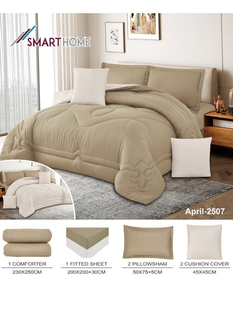 سمارت هوم مفرش صيفي  نفرين يناسب سرير مقاس 200×200 سم ، المفرش قابل للإستخدام على الوجهين، طقم مفارش بحشوة دبل ، طقم نوم مصنوع من المايكروفايبر يتكون من 6 قطع ( مفرش بحشوة + واقي مرتبة مطاط  + 2 كيس مخدة + 2 كيس للوسادة المربعة ) مقاس المفرش 250X230 سم ومقاس واقي المرتبة 200×200+30 سم - Image 3