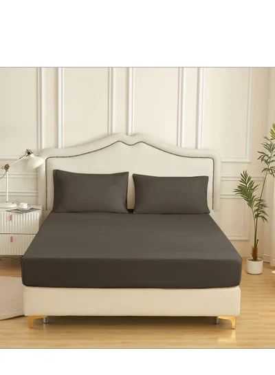 Donetella Bedding Fitted Sheet - Fits 180x200 Cm For King Bed - 3 Pcs (1 Fitted Sheet and 2 Pillowcases) - 35 Cm Deep Pocket - Solid Bed Sheet