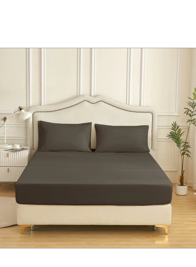 Donetella Bedding Fitted Sheet - Fits 180x200 Cm For King Bed - 3 Pcs (1 Fitted Sheet and 2 Pillowcases) - 35 Cm Deep Pocket - Solid Bed Sheet