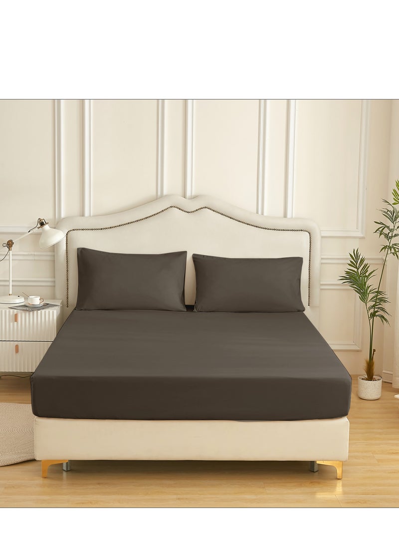 Donetella Bedding Fitted Sheet - Fits 180x200 Cm For King Bed - 3 Pcs (1 Fitted Sheet and 2 Pillowcases) - 35 Cm Deep Pocket - Solid Bed Sheet  - Image 1