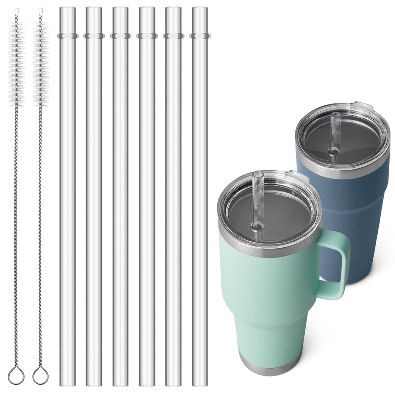 Bluwing Straws for YETI, 6 Pcs Reusable Tumbler Clear Straws Replacement for YETI 25 oz, 26 oz, 35 oz, 42 oz, Tritan Drinking Straws for Smoothies, Milkshake, 2 Straw Brush - Image 1