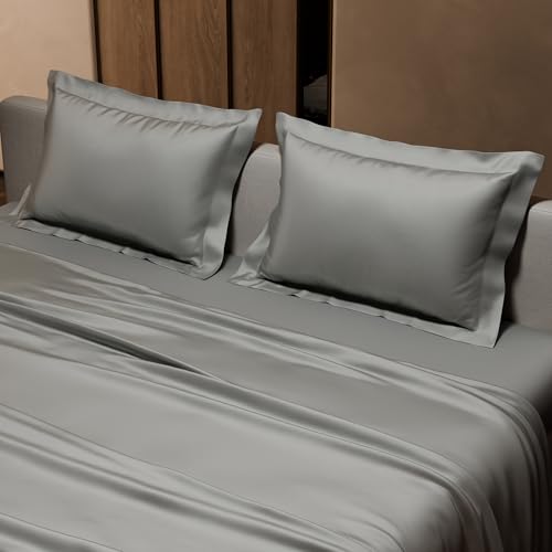 Stoa Paris Double Bedsheet with 2 Pillow Covers, 300 TC UltraSatin Premium Bedding Set, Aesthetic Home Decor, Gift for Couples, Wedding, Anniversary, Date Night - Harbour Mist Grey - Image 4