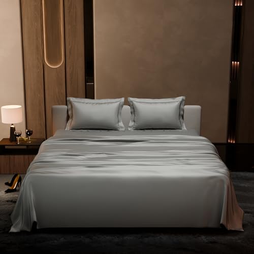Stoa Paris Double Bedsheet with 2 Pillow Covers, 300 TC UltraSatin Premium Bedding Set, Aesthetic Home Decor, Gift for Couples, Wedding, Anniversary, Date Night - Harbour Mist Grey - Image 2