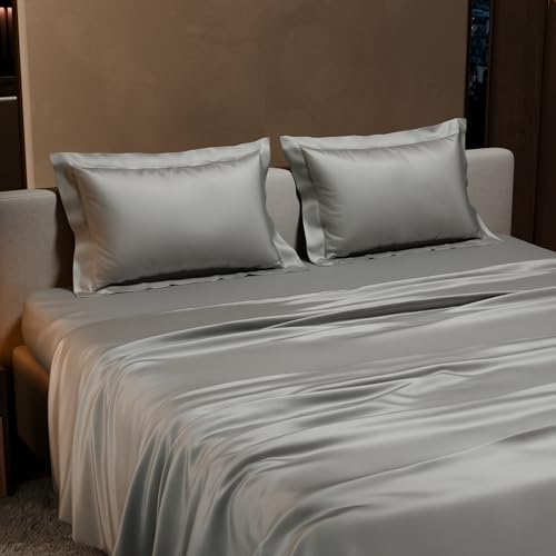 Stoa Paris Double Bedsheet with 2 Pillow Covers, 300 TC UltraSatin Premium Bedding Set, Aesthetic Home Decor, Gift for Couples, Wedding, Anniversary, Date Night - Harbour Mist Grey - Image 3