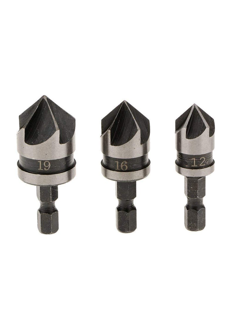 Hetkrishi - Hetkrishi Countersink Chamfer Drill Bit Set 12 16 19mm Hex Shank Power Drill Bit Bore Set for Wood Plastic And Soft Metal - Image 1