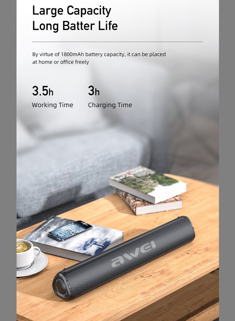 Awei 10W Bluetooth Speaker - Wireless speaker for PCs, laptops, TVs, smartphones, and tablets - Mini home theater with surround sound - Supports USB/AUX/TF card/TWS interconnect - Image 3