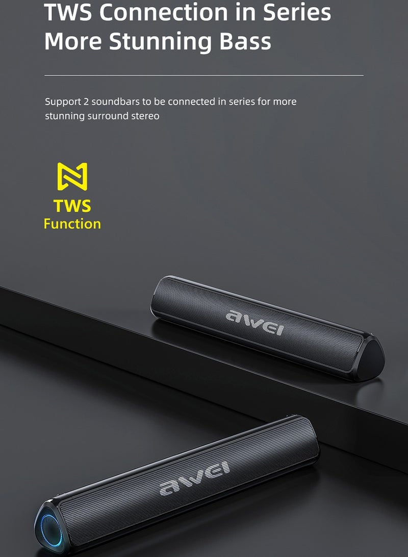 Awei 10W Bluetooth Speaker - Wireless speaker for PCs, laptops, TVs, smartphones, and tablets - Mini home theater with surround sound - Supports USB/AUX/TF card/TWS interconnect - Image 2