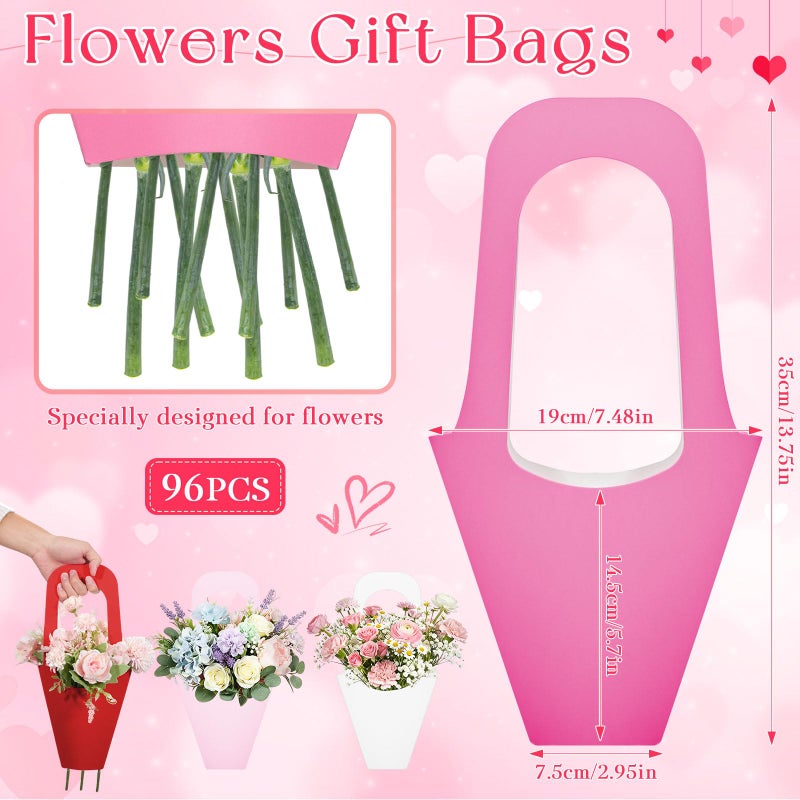 Chivertion 96 Pcs Valentine's Day Floral Boxes Bulk with Handle Pink Red Flower Gift Bags Florist Gift Packaging Arrangements Bouquet Holder for Birthday Wedding Mother's Day Bridal Party Decor - Image 2
