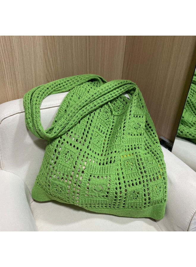 Knitted Bag Women's Spring And Summer Hand Bag Retro Mesh Hollow Simple Woven Bag Women's Shoulder Bag Bags Bag-Color:openwork Red Bag - Image 5