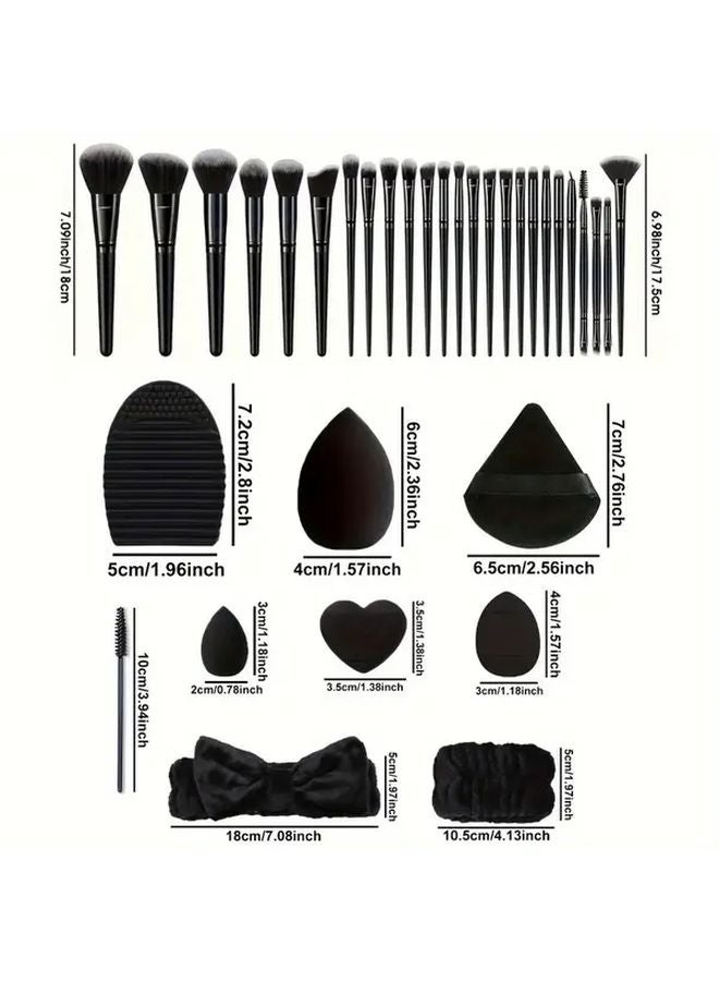 13 Items Black Makeup Brush Set High Quality Polyester Bristles ABS Plastic Handles Includes Storage Bag - Image 5